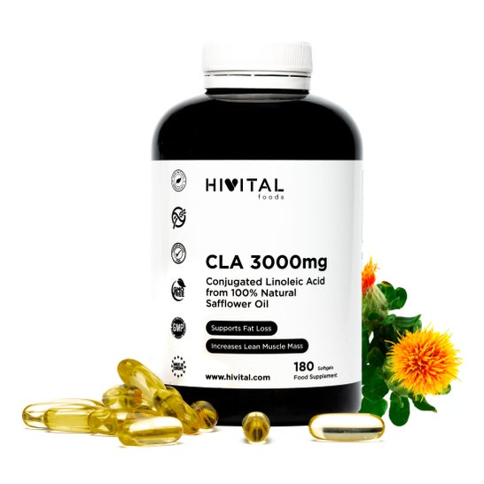 Hivital Foods CLA Ácido Linoleico Conjugado 3000 mg por dosis 180 perlas de Aceite Vegetal de Cártamo (2 meses)en oferta