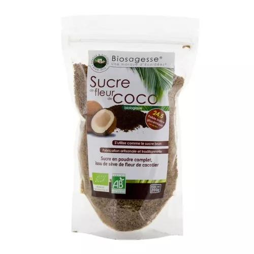 Azúcar de coco orgánico, azúcar de flor de Coco, índice glucémico bajo - Comercio Justo | 200g | Ecoidées