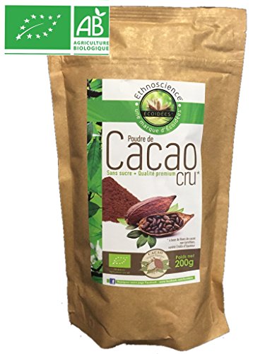 Cacao en polvo sin azucar - Cacao en polvo desengrasada - Cacao en polvo bio - Cacao en polvo crudo - Cacao Criollo | 200g | Ecoidées