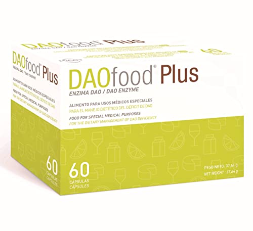 DAOfood Plus- Manejo del Déficit De DAO - Intolerancia a la histamina - Enzima DAO, Quercetina y Vitamina C - 60 Cápsulas Con Comprimidos Gastrorresistentes