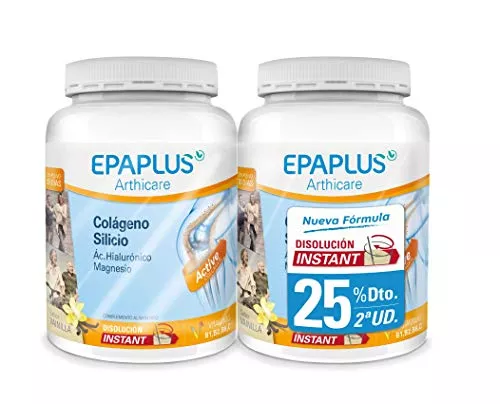 Epaplus Articulaciones Colágeno + Silicio + Ácido Hialurónico INSTANT Duplo- 2x30 Días (2x326 gramos, sabor vainilla)