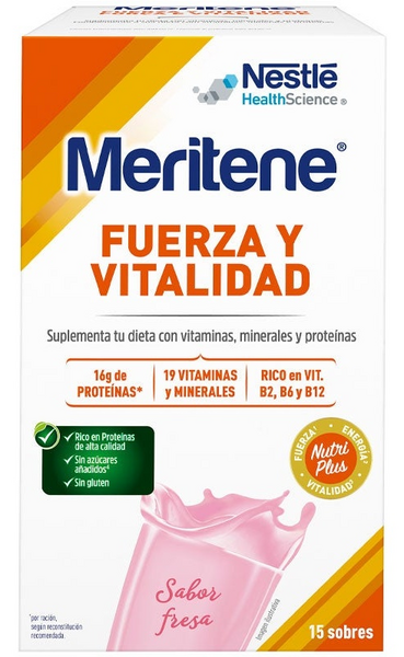 Meritene Fuerza y Vitalidad Polvo Fresa15 Sobres 30 gr