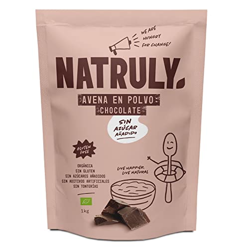 NATRULY Harina de Avena Sabor Chocolate, BIO Avena en Polvo Sin Azúcar, Sin Gluten, Instant Oatmeal para Batidos, Tortitas 1 KG