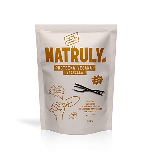 NATRULY Proteína Vegana BIO Vainilla, 78% Proteína, 100% Natural Sin Azúcar, Sin Gluten, Sin Lactosa, Sin Soja -350g