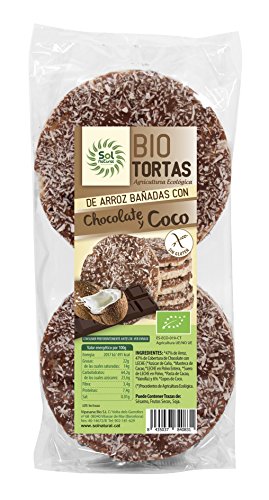 SOLNATURAL Tortas de Arroz Bañadas con Chocolate y Coco, sin Gluten - Paquete de 12 x 100 gr - Total: 1200 gr (267470)