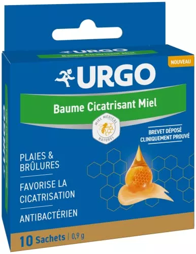 Urgo - Bálsamo Cicatrizante con Miel - Quemaduras y Heridas Superficiales y Crónicas - 10 Sobres Monodósis 0,9 g