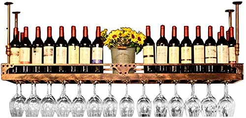 Wheel-hy Estantes de Vino Altura Ajustable, Montado en el Techo Colgante Portabotellas de Vino Metal Hierro de Hierro Vaso de Vino Racks de Tallo de Copa, Tamaño: 60 35Cm Negro/Bronce